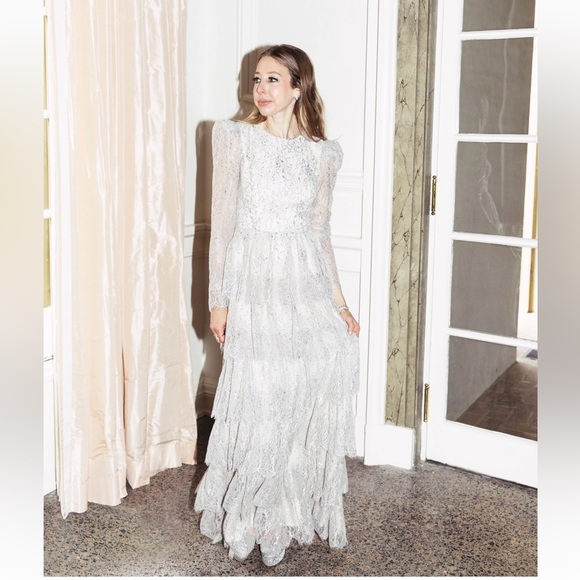 NWT Antonio Melani x Born on Fifth Clara Metallic Lace Tiered Ruffle Max… - Picture 2 of 16